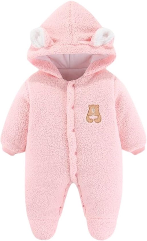 Baby Fleece Sneeuwpak met Capuchon en Voetjes - Warm Rompertje voor Jongens en Meisjes 0-18 Maanden