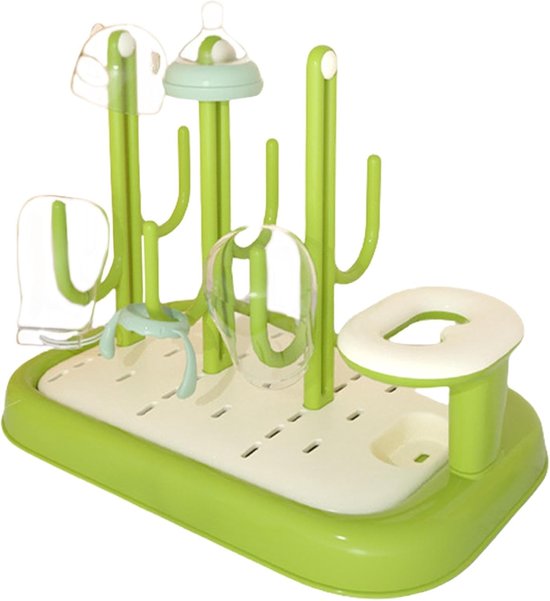 Baby Flessen Droogrek - Fleshouder Organizer - Voedingsbenodigdheden Drogen - Cactus Vorm - 25 x 21 x 25 cm - Groen