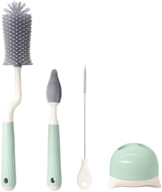 Baby Flessenborstel 4-in-1 - BPA Vrij Siliconen Flessenreiniger - 360 graden dieptereiniging zonder dode hoeken - Vaatwasserbestendig Flessenborstel met Vaste Basis - 4 Delige Set voor Babyflessen en Flessenlikker（ Groente ） van Blesser