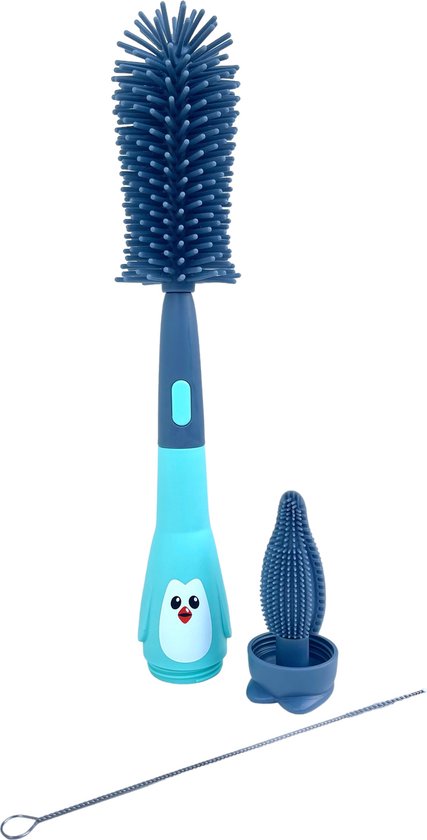 Baby Flessenborstel - Blauw - Flessenreiniger - Siliconen - Flesvoedingsaccessoires - 3-in-1 van Suvti