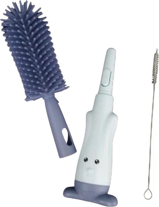Baby Flessenborstel - Flessenreiniger - Flessenborstel Siliconen - Flesvoedingsaccessoires - BPA Vrij - Blauw - 3 in 1 van Purenn.