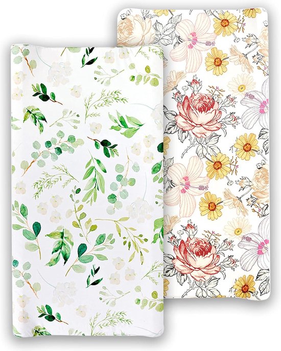 Baby Floral Luier aankleedkussen Cradle matras aankleedkussen, zuigeling stretchy stof luiertafel afdekking luiermat baby verpleegkundige luier aankleedmat 81 cm x 40 cm (groen + bloemen) van Patuela