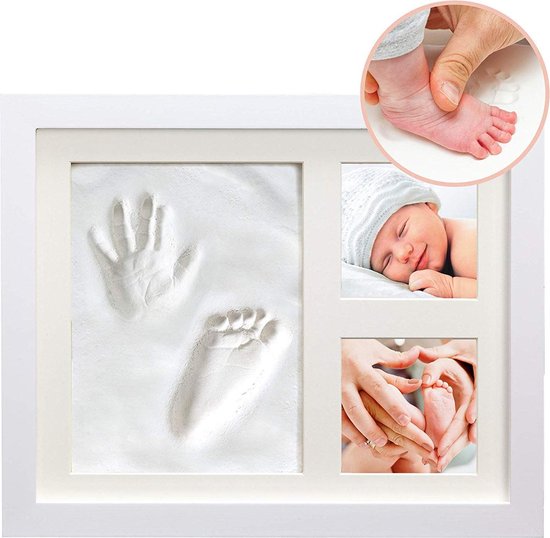 Baby fotolijstje met afdruk in klei - Fotolijst - Kraamcadeau - Kleiafdruk - Mooiste herinneringen aan pasgeborene - 23cm x 28cm van Lumi�o