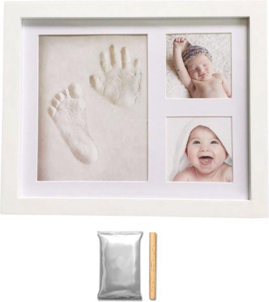 Baby Fotolijstje met Klei Afdruk - Hand/Voet Afdruk - Fotolijst Gipsafdruk - Kraamcadeau - Baby cadeau meisje/baby cadea jongen - Geboorte cadeau/Kraam cadeau - Kraammand - Kerst Cadeautje