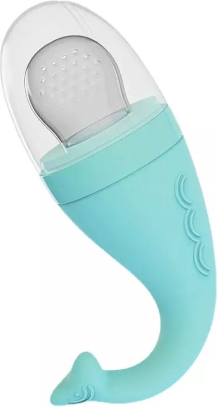 Baby Fruitspeen en Bijtring - Blauw / Fruitzuiger / Fruit Fopspeen voorkomt verstikking van fruit / Kinderbestek / Fruitspeen Baby / Siliconen Spenen / Babyspeen voor groenten en fruit - BPA vrij - Kraam Cadeau van Moes & Moos