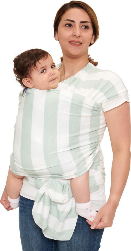 Baby Garden draagdoek gestreept mint wit - ergonomisch van BYKAY