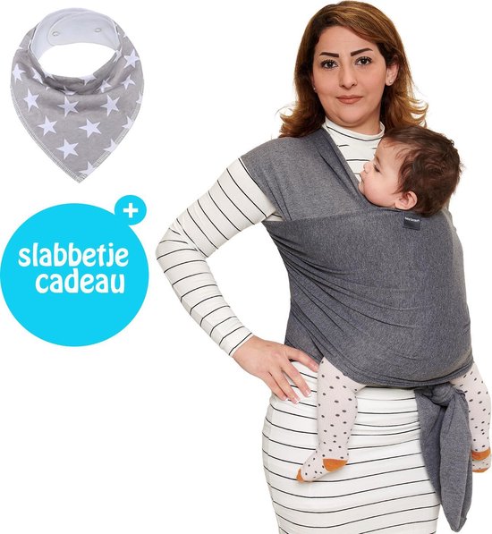 Baby Garden draagdoek grijs - Ergonomisch - Original - Inclusief slabbetje van $