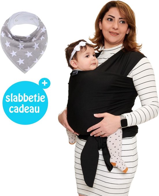 Baby Garden draagdoek zwart - Ergonomisch - Original - Gratis slabbetje van $
