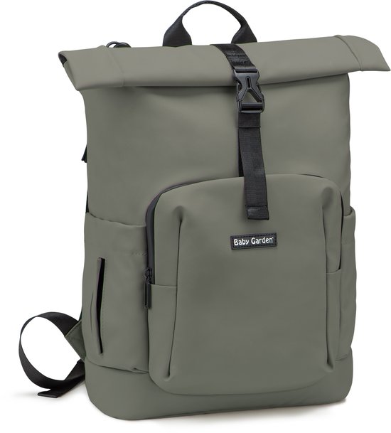 Baby Garden Luiertas Salerno - Luiertas Rugzak Rolltop - 20L tot 25L - Verstelbaar - Inclusief verschoonmatje & Kinderwagen Haken - Groen van Merkloos