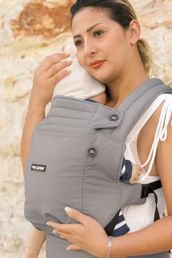 Baby Garden Premium baby draagzak van katoen - ergonomisch & comfortabel - Voor pasgeboren baby tot 15 kg - Grijs van Baby Garden