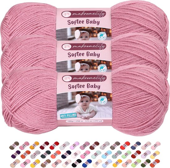 Baby Garen - Zacht Acryl - Babykleding Maken - Anti-pilling Formule - 3 Strengen - Stoffige Roos