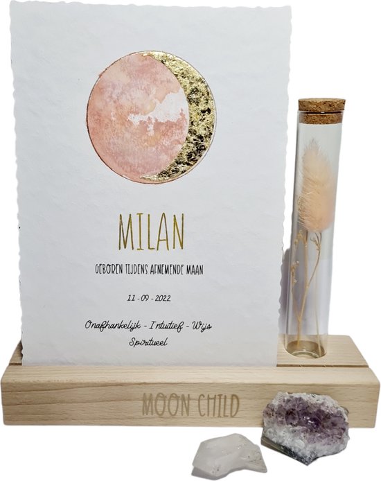 Baby geboorte poster maan - Moonchild baby geboorte kaart handgeschilderd - geboorte geschenk - maanstand aquarel - MammaZenn van MammaZenn
