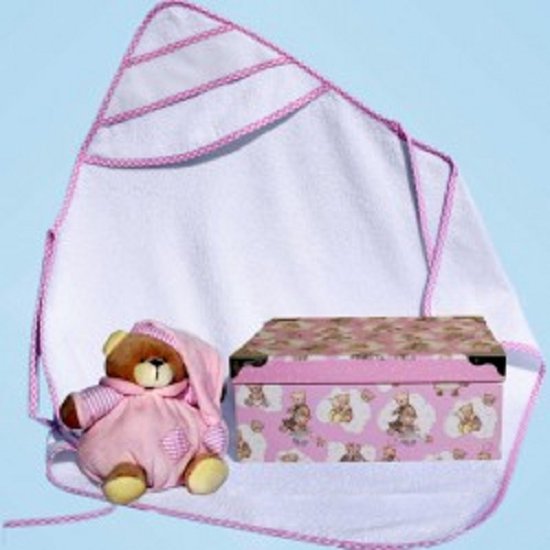 Baby geschenkdoos roze  (badcape, beer en koffertje) van Bebe Jou