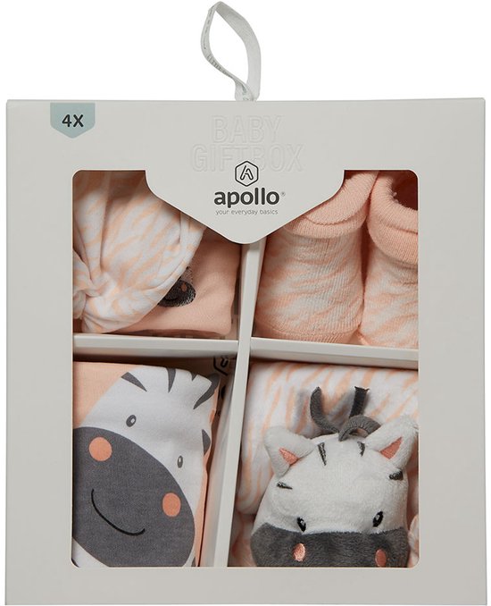 Baby geschenkset zebra - kraamcadeau 4 delig - pasgeboren meisje kado - newborn sokjes / slabbetje / mutsje / knuffeldoekje roze zebra van Merkloos