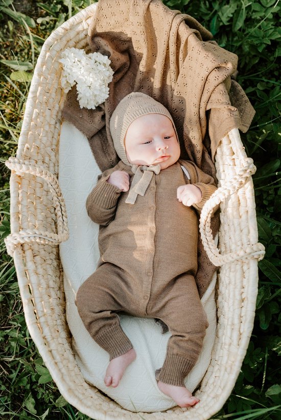Baby Gift Set - Dekentje, romper en muts - 0-2 maanden - Beige van Merkloos