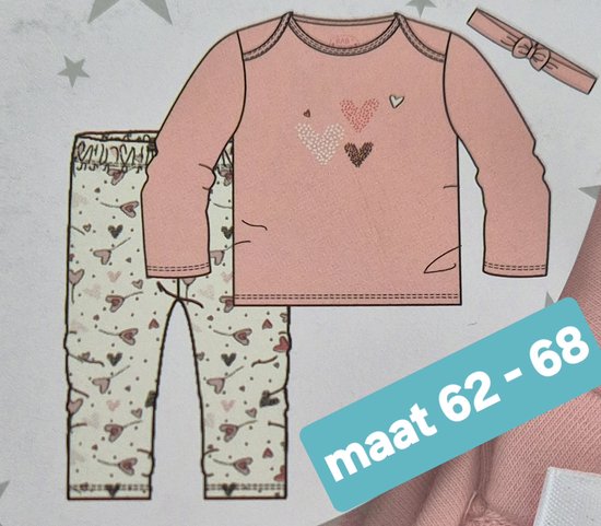 Baby gift set maat 62-68 2-6 maanden - Babygeschenkset shirt, broek en haarband met roze hartjes van Little Dutch