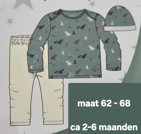 Baby gift set maat 62-68 2-6 maanden - Babygeschenkset shirt, broek en mutsje groen met beige - Dino's - Kraamcadeau -Baby cadeau set dinosaurus van BamBam