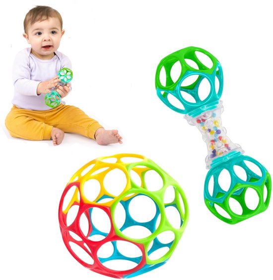 Baby Grijp Speelgoed Set Rammelaar & Bal van 2 Stuks, Natuurlijk Veilig Sensorisch Speelgoed voor Pasgeborenen, BPA-Vrij, Ontwikkelt Zintuiglijke Vaardigheden, Geschikt 0 Maand Plus van Merkloos