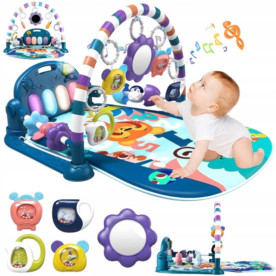 Baby Gym - Baby kruipmat - Speelmat Activiteitencentrum - Met Geluid & Licht - Trap Piano - Opbergspeeltjes & Spiegel - In hoogte verstelbaar - Voor Baby's 0m+ & Zuigelingen van Merkloos