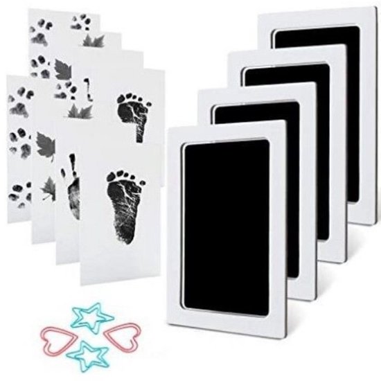 Baby hand- en voetafdrukset, 4-delige baby voetafdrukset, baby afdrukset voor pasgeborenen, pootafdrukset hond, pootafdrukset kat, Clean Touch inktkussen voor babyshowers van KATARA