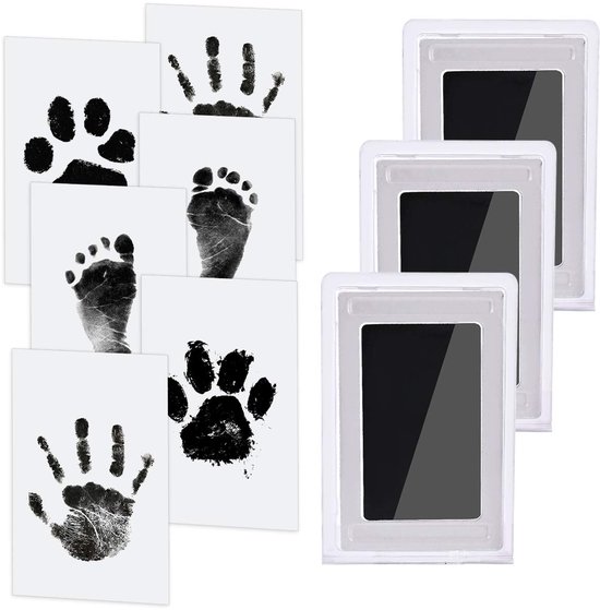Baby hand- en voetafdrukset, 5 inktloze printpads voor baby's en huisdieren, 10 afdrukkaarten, baby voetafdrukset, veilig en niet-giftig voor voeten en handen, familieherinnering - Zwart van Ulici