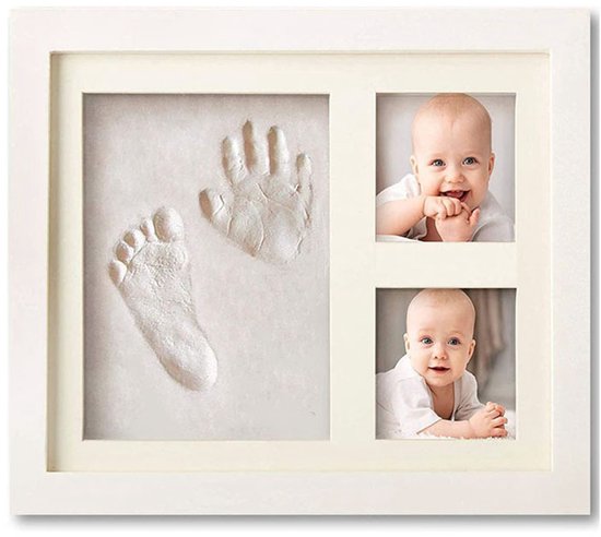 Baby Hand & Footprint Kit, Clay Handprint Keepsake Frame, pasgeboren kleuterij foto's, hand afdrukken schimmel kit, gepersonaliseerde nieuwe moeder geschenken voor baby douche & register (vers wit) van Merkloos
