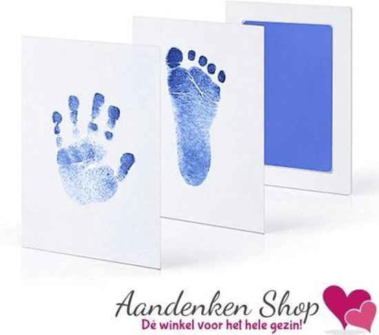 Baby Hand / Voet afdruk Stempel set Blauw - Kraamcadeau - Babyshower - Stempel Kussen van Boozzter