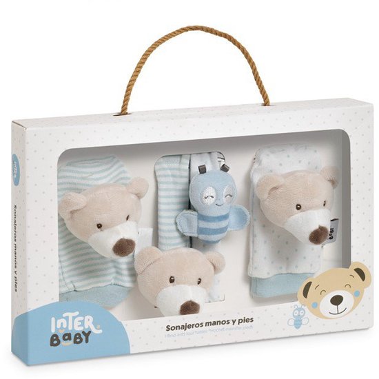 baby - hand voet rammelaar - speelgoed - Montessori - cadeautip - kraamcadeau - speelgoedset pluche / beer blauw van MUSHI