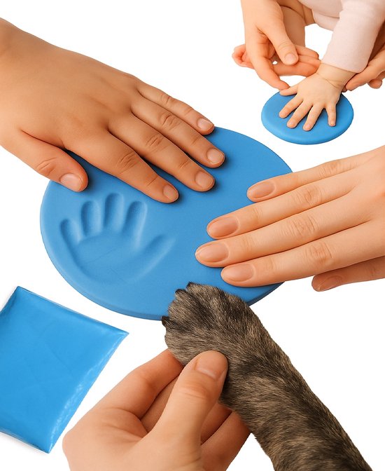 Baby hand- & voetafdruk klei - Blauw - 20g zachte fluffy klei - DIY gipsafdruk - Voor baby’s én huisdieren - Pootafdruk hond/kat - Lichtgewicht & herbruikbaar - 10×7 cm verpakking van Funky Feet®