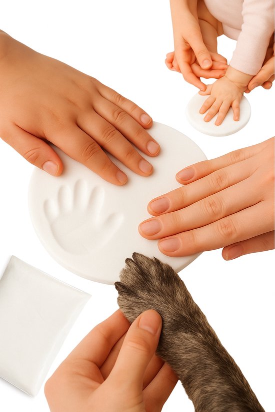 Baby hand- & voetafdruk klei – Wit – 20g zachte fluffy klei – DIY gipsafdruk – Voor baby’s én huisdieren – Pootafdruk hond/kat – Lichtgewicht & herbruikbaar – 10×7 cm verpakking van AVO+