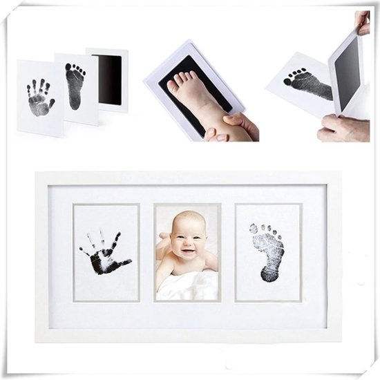 Baby Handafdruk En Voetafdruk - Inkt + 2 Witte Kaartjes - Kraamcadeau - Moederdagcadeau - Geschenkset - Opdruk Kit Baby - Voetafdruk Stempelkussen - Voetafdruk Stempelkussen - Afdruk Dierenpoot - Zwart. van Achterafje