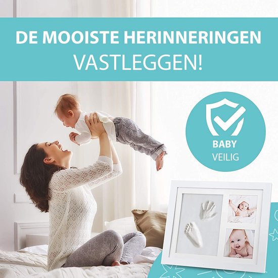 Baby handafdruk en voetafdruk set met letters - Baby hand en voet gipsafdruk als hoogwaardige fotolijst met extra zachte gipsklei - baby gift afdrukset met gouden kleur van VIERVOUDIG.
