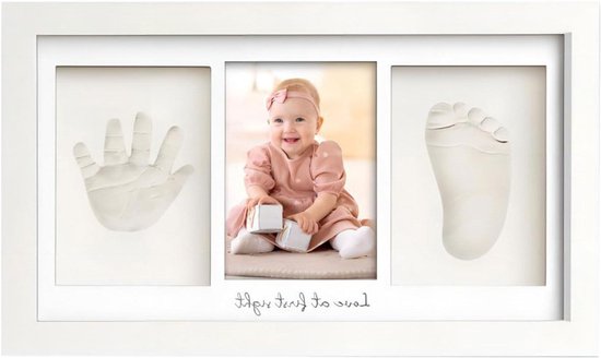Baby Handafdruk en Voetafdrukset Fotolijst - Gipsafdruk voor Hand en Voet - Echt Houten Fotolijst - Witte Tint - Inclusief Letters en Cijfers van Merkloos