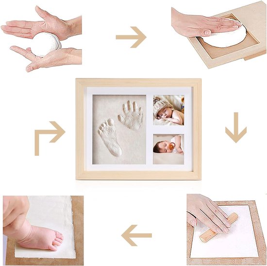 Baby Handafdruk Klei Fotolijst,Gieten & Afdrukken Kits, Houten Frame & Acryl Glas, Baby Doop Gift & Printing Kits Gift (wood-2823) van Hi-Charm.