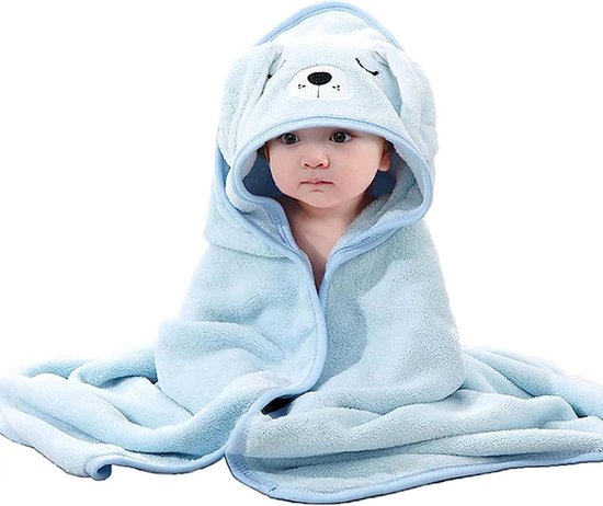 Baby Handdoek - Badcape met capuchon - Na het baden - Super zacht koraal fleece - 80 x 80 cm