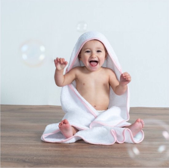 Baby Handdoek met capouchon/Babies' Hooded Towel, TC36, wit/roze van Badabulle