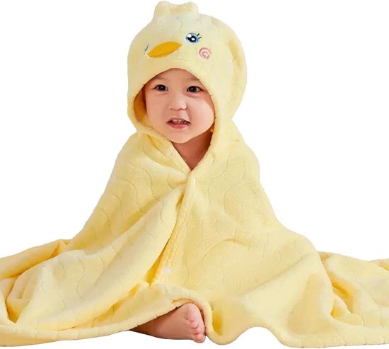 Baby Handdoek met Capuchon - Baby Badjas - Na het Baden - Zacht Coral Fleece - 70x140 cm - Geel