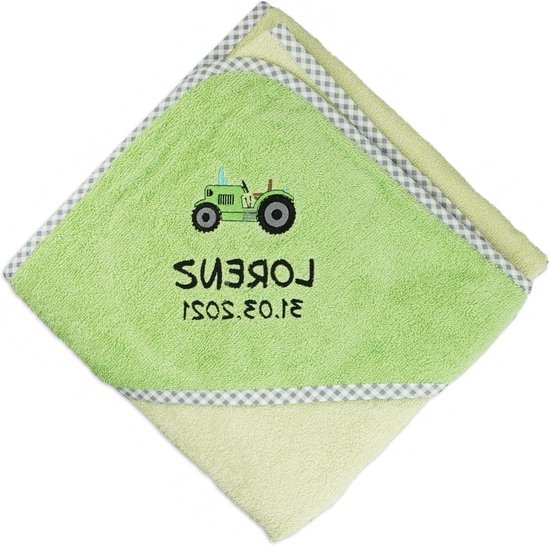 Baby Handdoek - Met capuchon - Na het badderen - Gepersonaliseerd met naam - 100x100cm - Groen