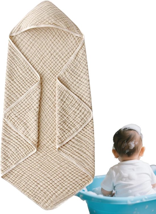 Baby Handdoek - Met Capuchon - Na het Baden - Sneldrogend Katoen - 89 x 89 cm - Khaki