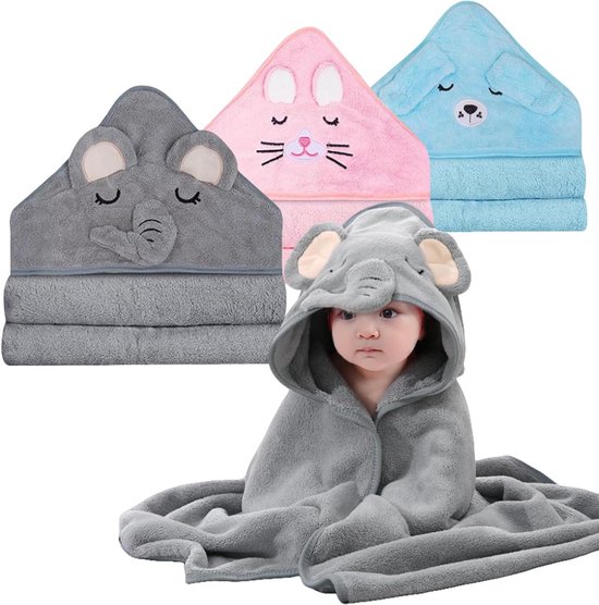 Baby Handdoeken - Bad Capes - Na het Baden - Uniek Dierenontwerp - 80x80cm - Set van 3