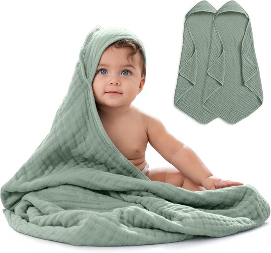 Baby Handdoeken - Kinder Poncho - Na het baden - 9 Laags Katoen - 81 x 81 cm - Groen