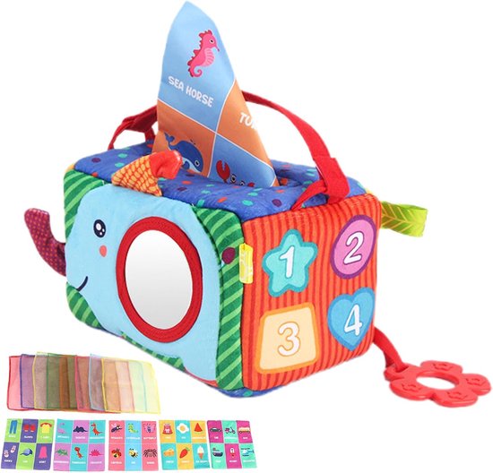 Baby Handdoekjes Box - Educatieve Boek - Cognitieve Ontwikkeling - Stimuleert Fijne Motoriek - 20 x 15 x 14 cm
