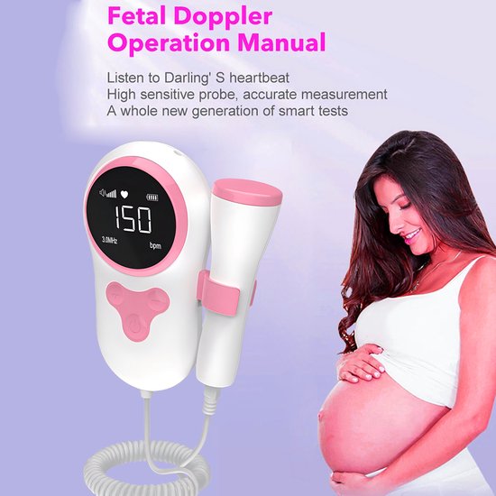 Baby hartslagmeter Doppler - LCD display - 3.0 MHz - Roze - Ingebouwde luidspreker - Veilig ontwerp - Geschikt vanaf 9 weken zwangerschap - Echo - Apparaat - Foentale - Werkt op 2 AA batterijen van Merkloos