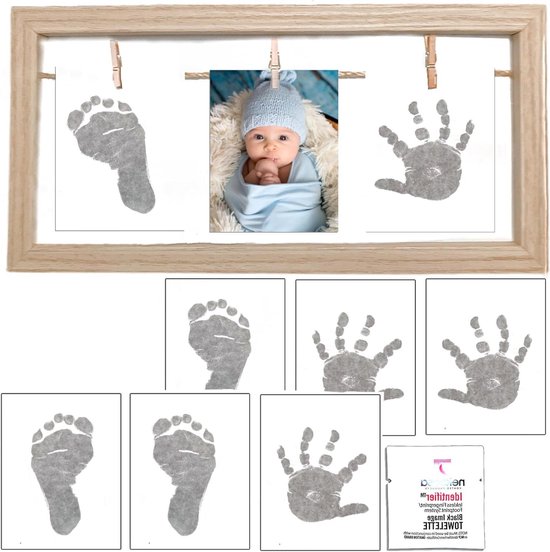 Baby & Huisdier Afdruk Kit - Herinnering Fotolijst - Herinneringen Vastleggen - Veilig Zonder Inkt - 8 Afdrukvellen - Zwart