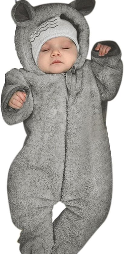 Baby Jongens Romper - Jumpsuit Jasje - Warm Blijven - Met Oren - Lange Mouwen - Beige