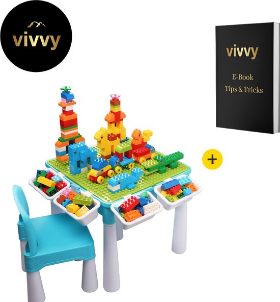 Baby Jumper Speelgoed 5 In 1 - Activiteiten Tafel Educatief - Speeltafel Baby Voor Kinderen - 100% Speelplezier Garantie - 45*45*32 Cm - Incl. 128 Bouwblokken & Stoeltje van Merkloos