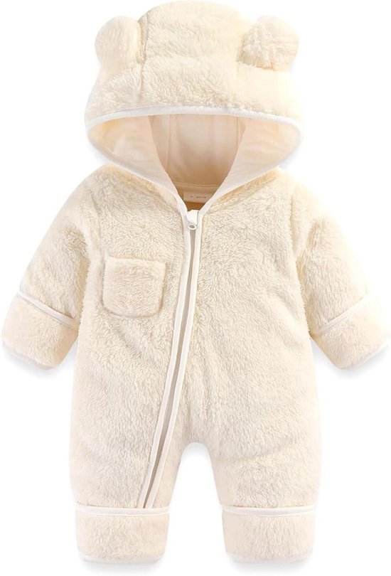 Baby Jumpsuit - Baby Snowsuit Newborn Playsuit - Baby Warm Houden - Met Geïntegreerde Wanten - 220 g - Beige