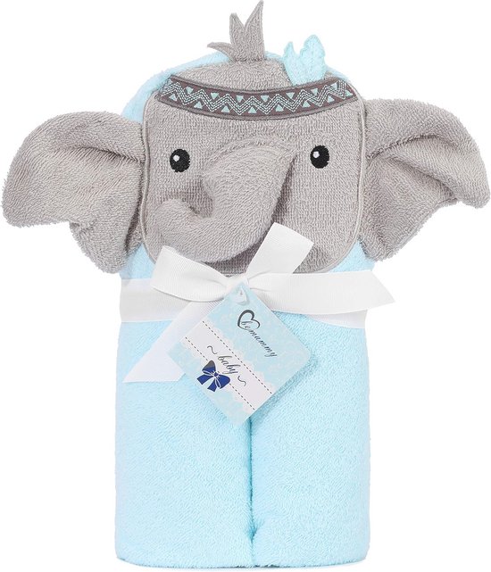 Baby Kapuchthanddoek van Katoen 95cm x 95cm - Blauw met Olifant