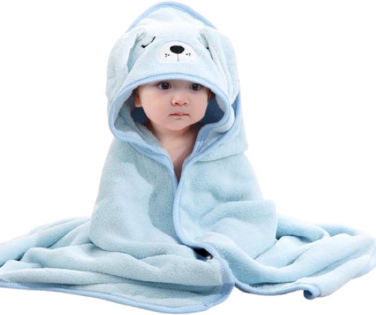 Baby & kids Casey - Blauwe Badcape Hond - Wikkeldeken - Kraam cadeau - Babyshower cadeau - Omslagdoek baby - Super zacht - Fleece deken. van Luin Living