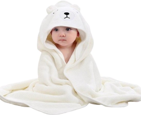 Baby & kids Casey - Witte Badcape Beer - Wikkeldeken - Kraam cadeau - Babyshower cadeau - Omslagdoek baby - Super zacht - Fleece deken. van Cuddlezz.